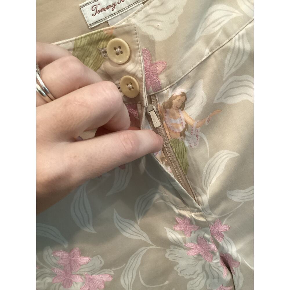 Vtg Tommy Bahama Womens Capris Size 2 Hawaiian Tropical Beige Floral Cotton Silk - Picture 8 of 14